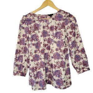 CLEARANCE Talbots 3/4 sleeve Cream and Purple Blouse Size Small